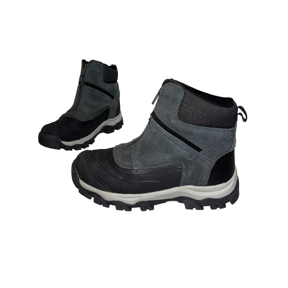 Lands End Mens Snow Boots Sz 9D Gray Suede Front Zip Insulated Winter Waterproof